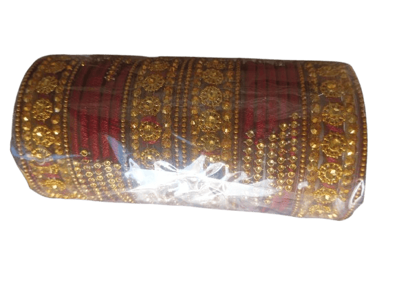 Gold Plated Maroon Glass Bangles Set for Women - Bangles & Bracelets | Buy online on ZillyBuy