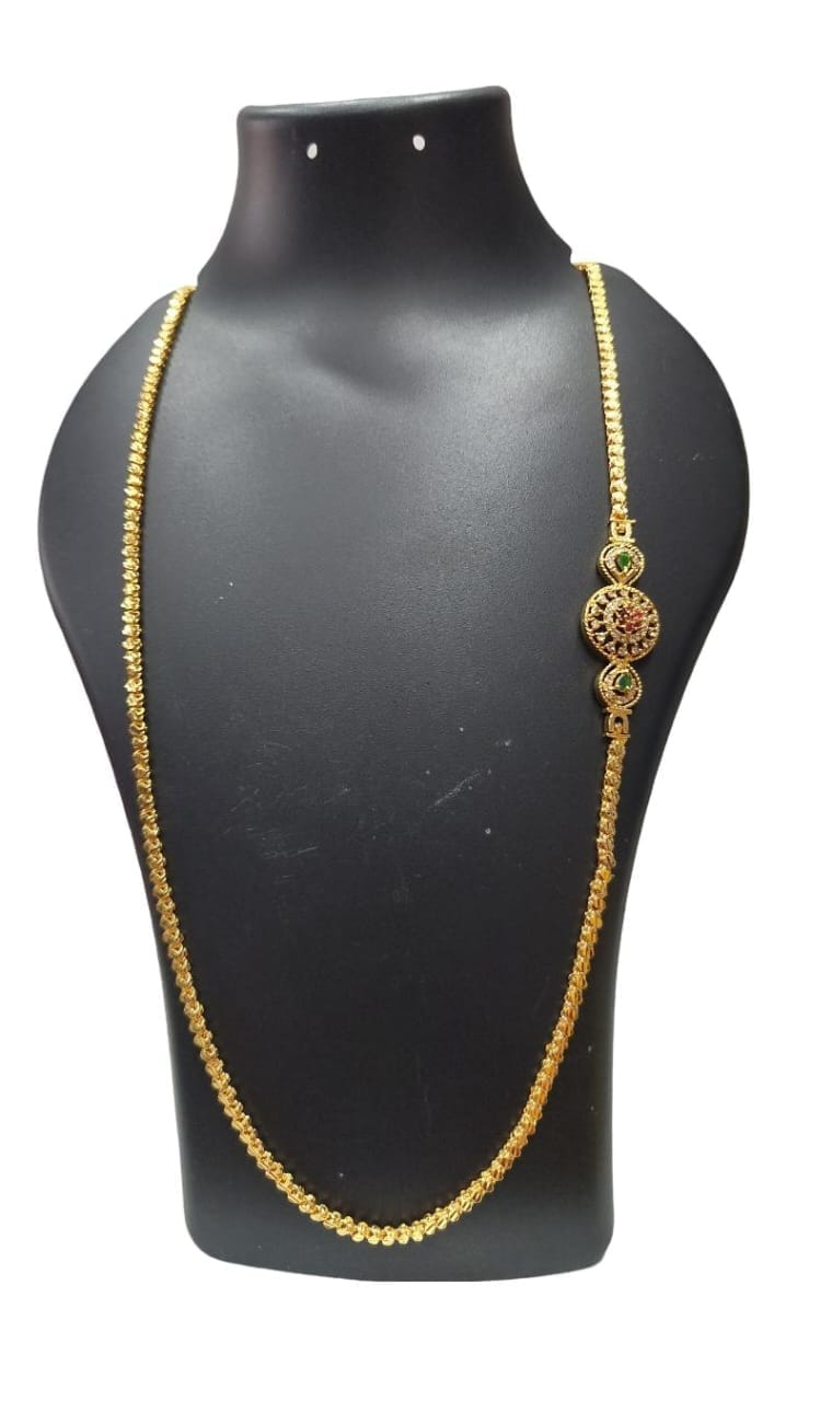 Gold Plated Long Necklace Temple Jewellery Chain for Women