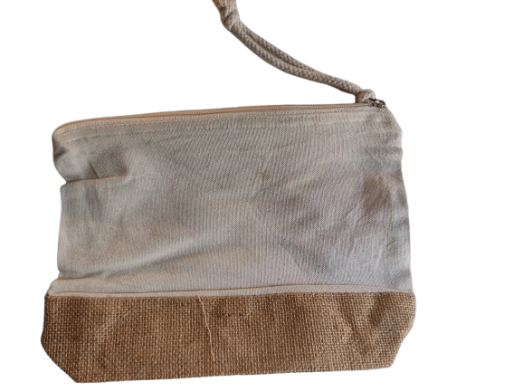 Jute and Canvas Cosmetic Bag with Zipper Closure - Handbags | Buy online on ZillyBuy