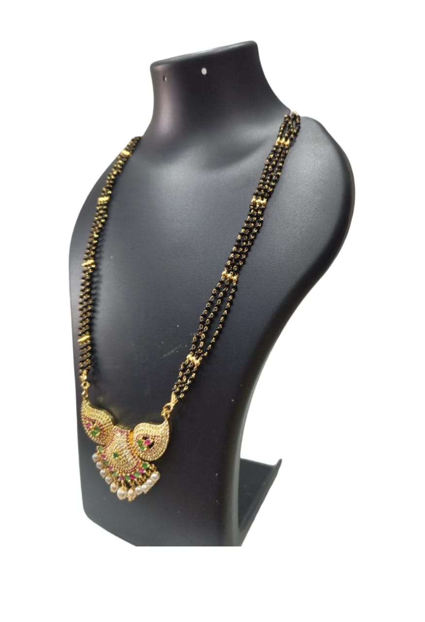 Black Beads Mangalsutra with Gold Pendant for Women