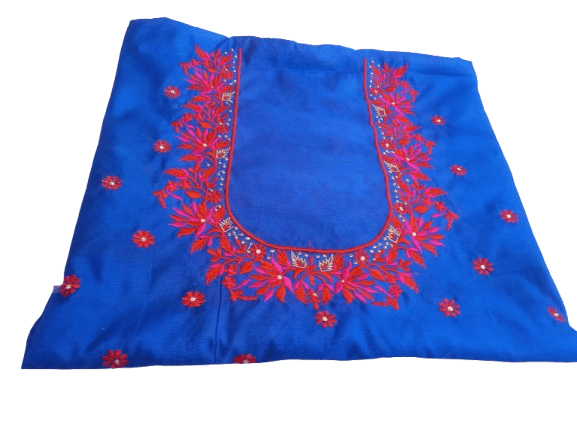 Blue Hand Embroidered Blouse with Floral Motifs