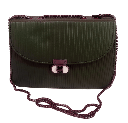 Green Textured Faux Leather Chain Strap Crossbody Bag