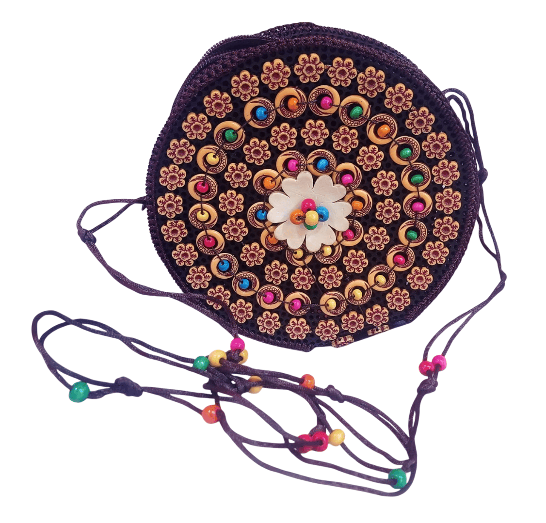 Handmade Beaded Crossbody Bag with Colorful Floral Design