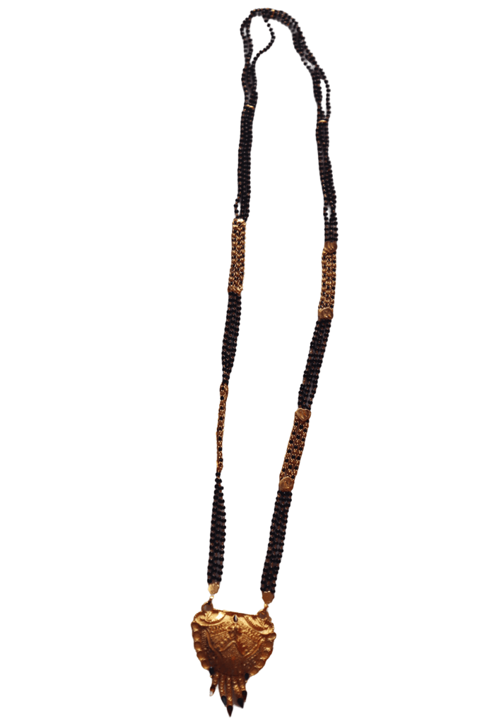 22K Gold Pendant Set with Black Beads Mangalsutra Traditional Indian Jewelry