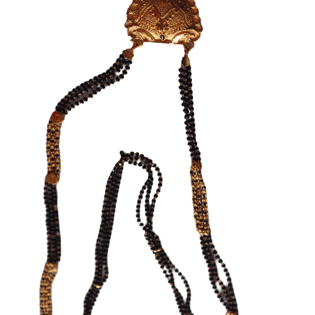 22K Gold Pendant Set with Black Beads Mangalsutra Traditional Indian Jewelry