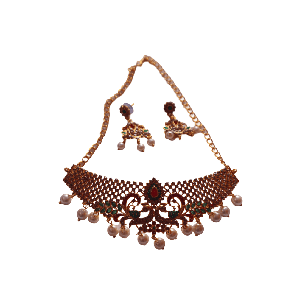 Pearl and Kundan Choker Necklace Set with Gold Plating