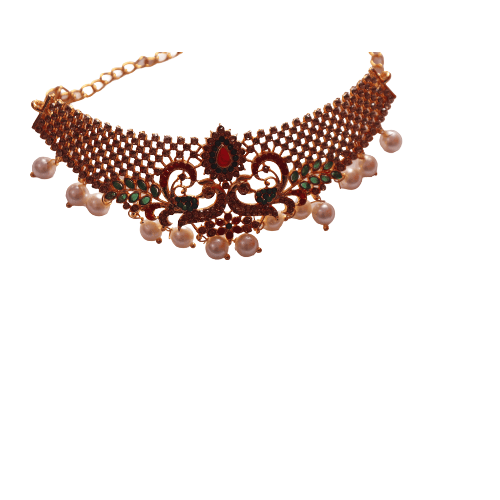 Pearl and Kundan Choker Necklace Set with Gold Plating