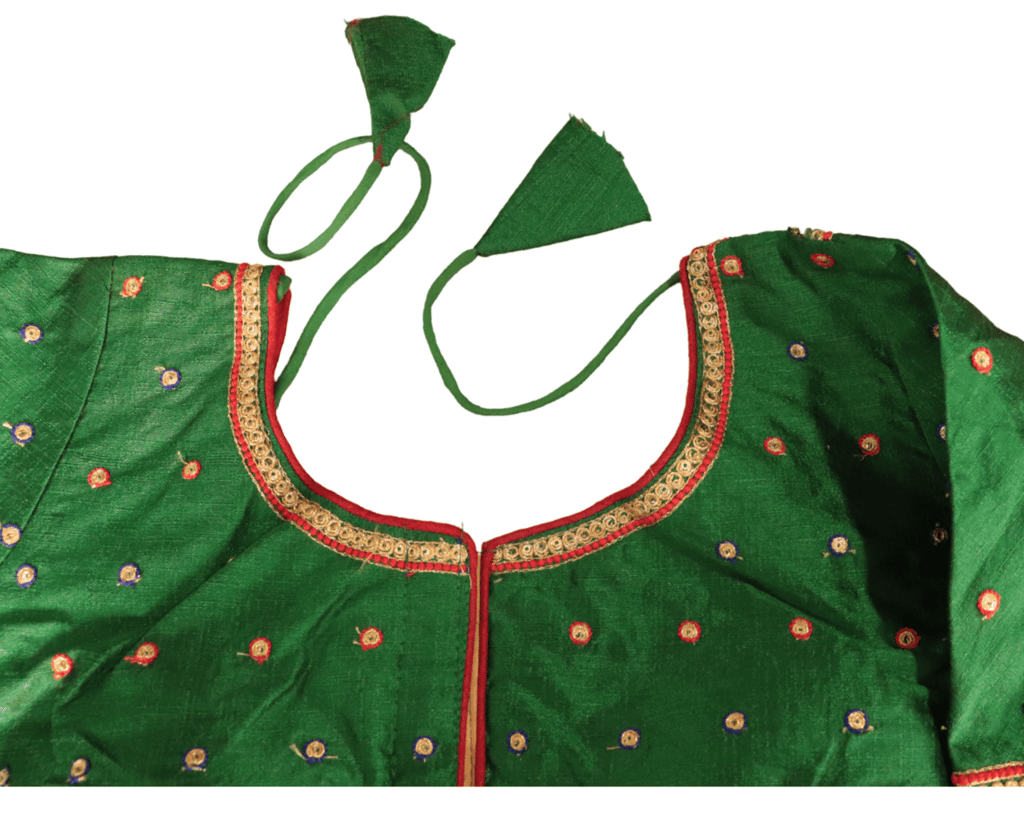 Green Embroidered Cotton Silk Saree Blouse With Zari Border