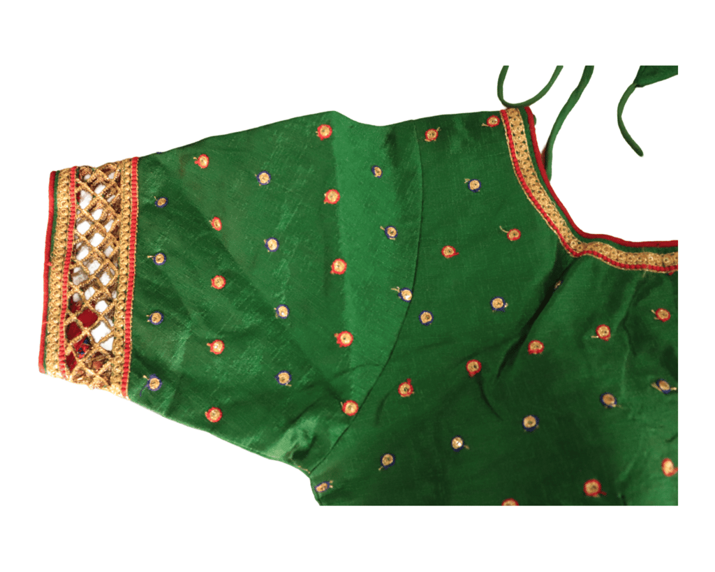 Green Embroidered Cotton Silk Saree Blouse With Zari Border