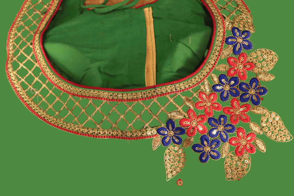 Green Embroidered Cotton Silk Saree Blouse With Zari Border
