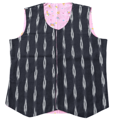 Sleeveless 2 in 1 Cotton Printed Waistcoat Jacket - Pink and Black