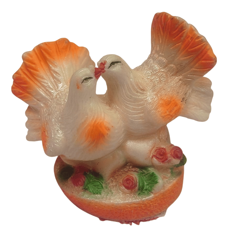 Love Birds Wedding Cake Topper Figurine, Resin Doves on Orange Half