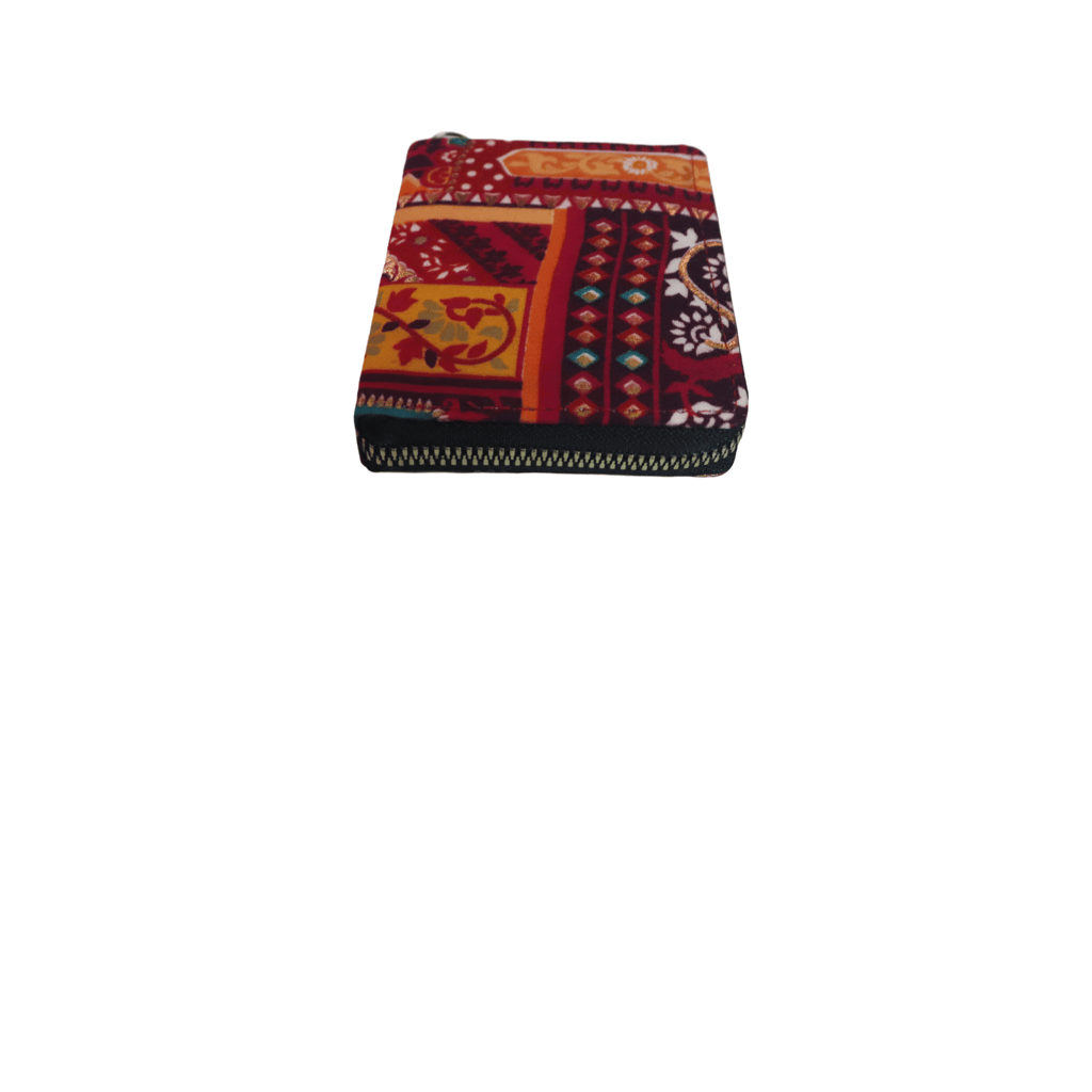 Small Floral Print Cotton Fabric Zip Wallet for Women