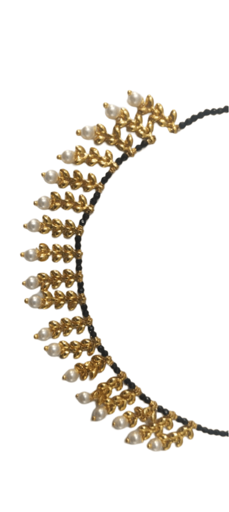 Black Beads Necklace with Gold Plated Pendants and Pearls