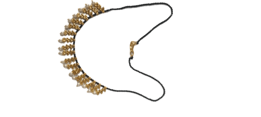 Black Beads Necklace with Gold Plated Pendants and Pearls