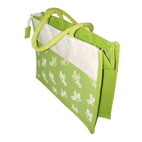 Jute bag with butterfly print green and white