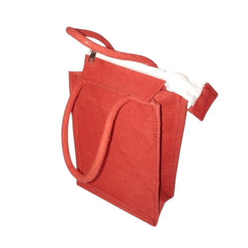 Red  Bag with Long Handles and Zipper Closure