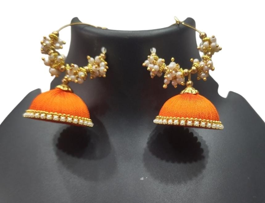 Buy Orange Silk Thread Jhumka Earrings with Pearl Beads Online at Best Price in India