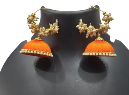 Buy Orange Silk Thread Jhumka Earrings with Pearl Beads Online at Best Price in India