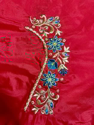 Exquisite Hand Embroidered Blouse Neck Design with Zardosi, Beads and Crystals