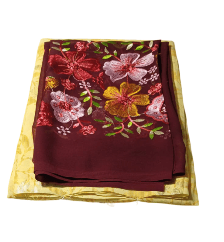 Embroidered Chiffon Saree with Blouse Piece