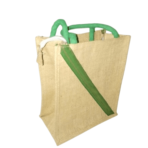 Small Burlap Tote Bag with Green Trim