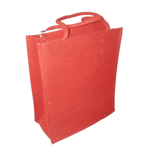Red Jute Bag with Reinforced Stitching and Double Handles