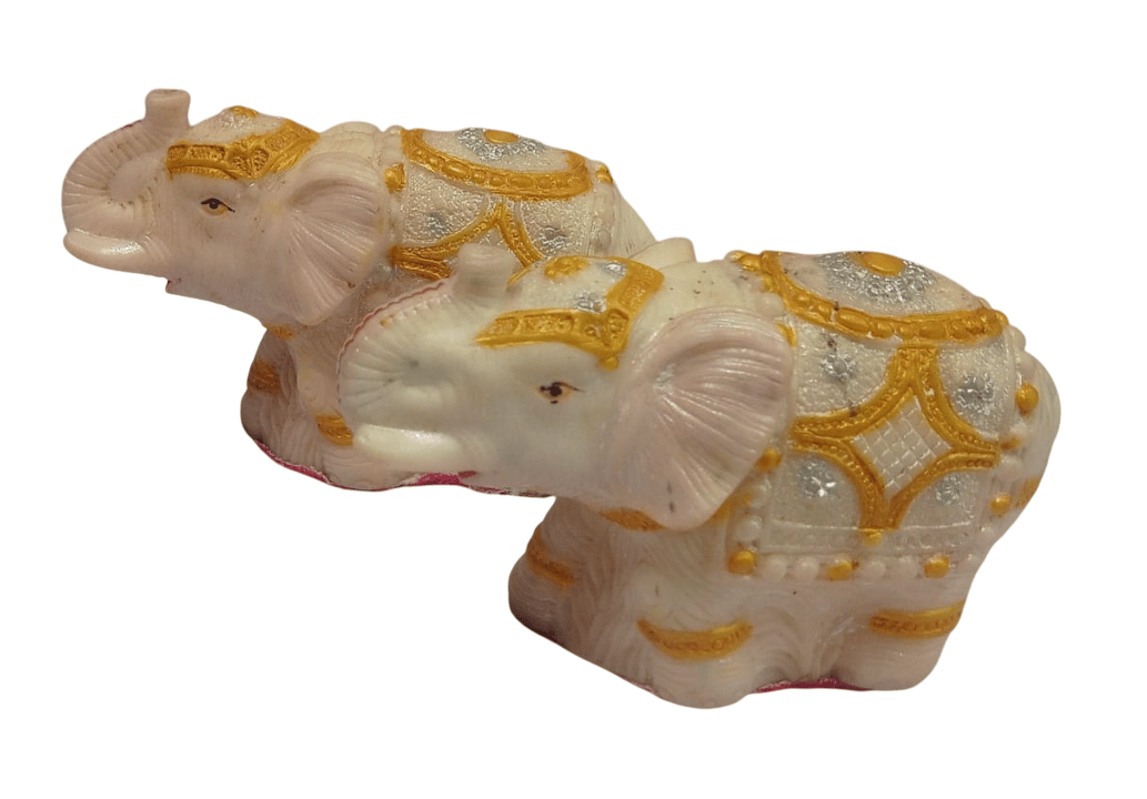 2-Piece Set of White and Gold Decorative Elephant Figurines for Home Decor