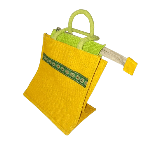 Jute Lunch Bag with Dual Compartment and Zipper Closure