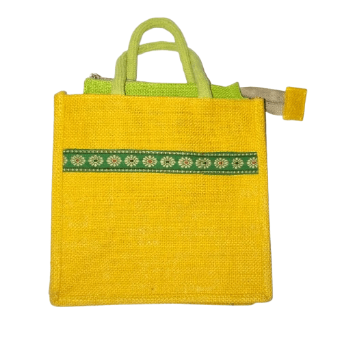 Jute Lunch Bag with Dual Compartment and Zipper Closure