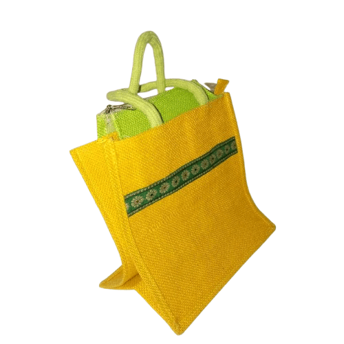 Jute Lunch Bag with Dual Compartment and Zipper Closure