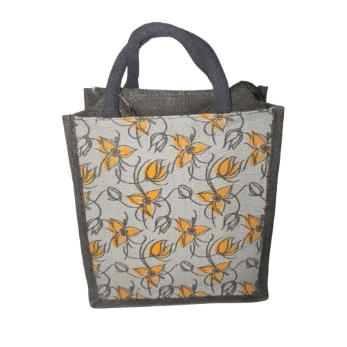 Jute Lunch Bag with Floral Print