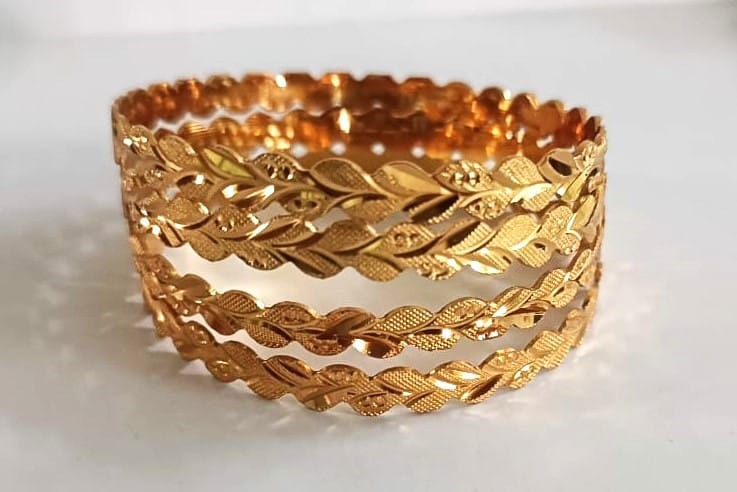 Gold Pleated Bangles Set of 4