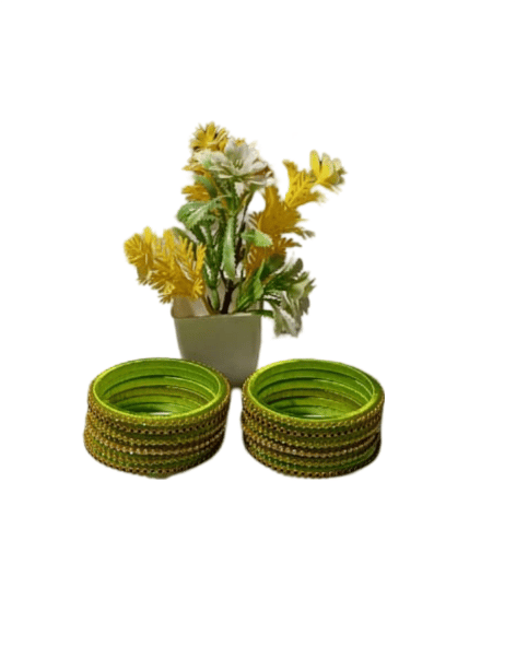 Green Thread Bangles with Rhinestone Spacers
