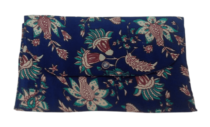 Blue Floral Cotton Fabric Clutch Purse with Button Closure