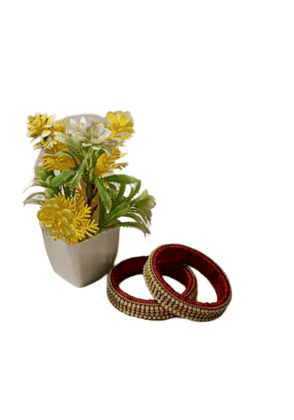 Red and White Pearl Beaded Silk Thread Bangles