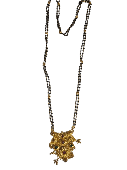Traditional Indian Gold Plated Mangalsutra Necklace for Women with Black Beads