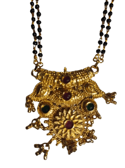 Traditional Indian Gold Plated Mangalsutra Necklace for Women with Black Beads