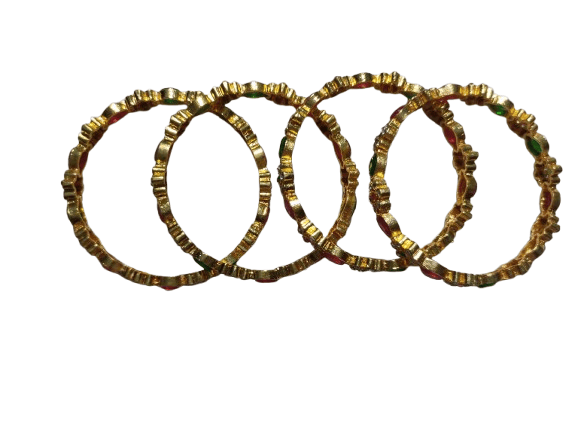 Gold Plated Green and Red Stone Bangle Set of 4 - Bangles & Bracelets | Buy online on ZillyBuy