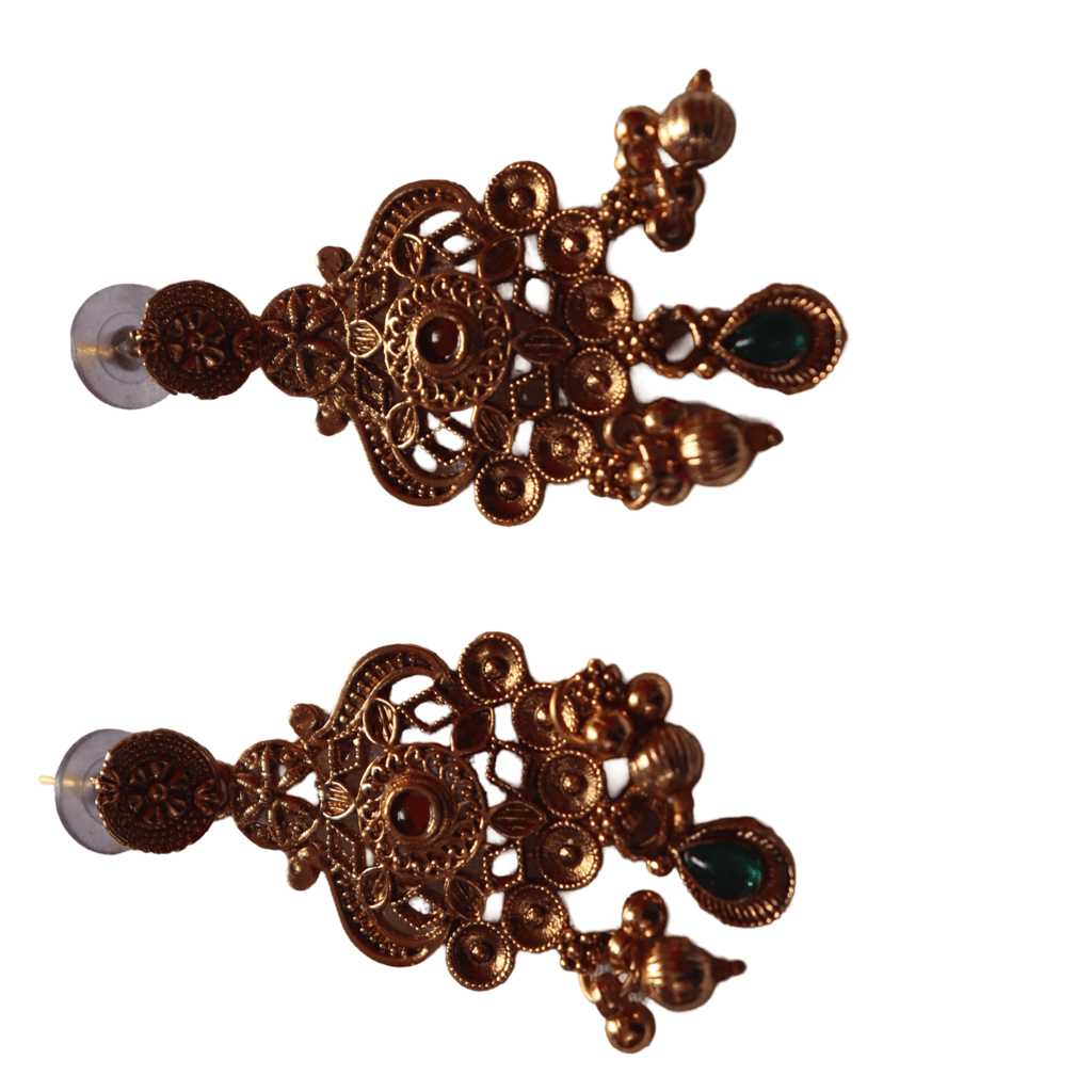 Gold-plated traditional Indian necklace with red and green stones