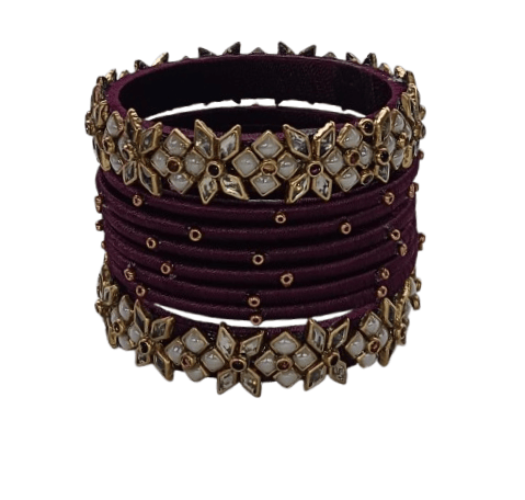 oxidized gold plated maroon lac bangles
