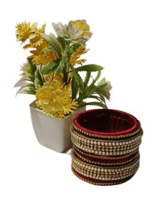 Red and White Silk Thread Bangles with Pearl and Stone Detailing