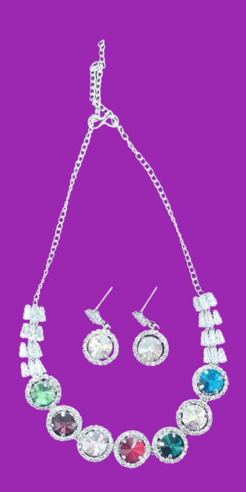 Stunning Multicolor Crystal Bridal Necklace and Earrings Set with Silver-Plated Chain - Jewellery Sets | Buy online on ZillyBuy