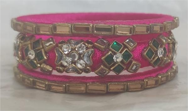 Pink Silk Thread Bangle with Kundan and Pearl Embellishment - Bangles & Bracelets | Buy online on ZillyBuy