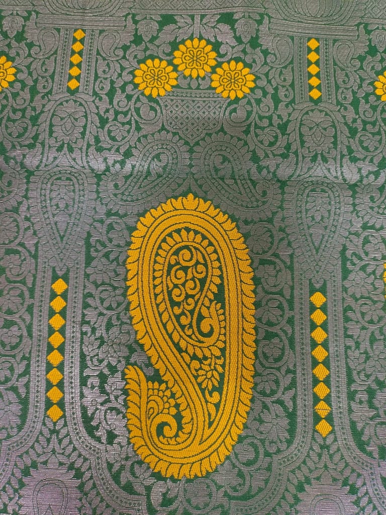 Mustard Yellow Pure Handloom Mysore Silk Saree With Green Border