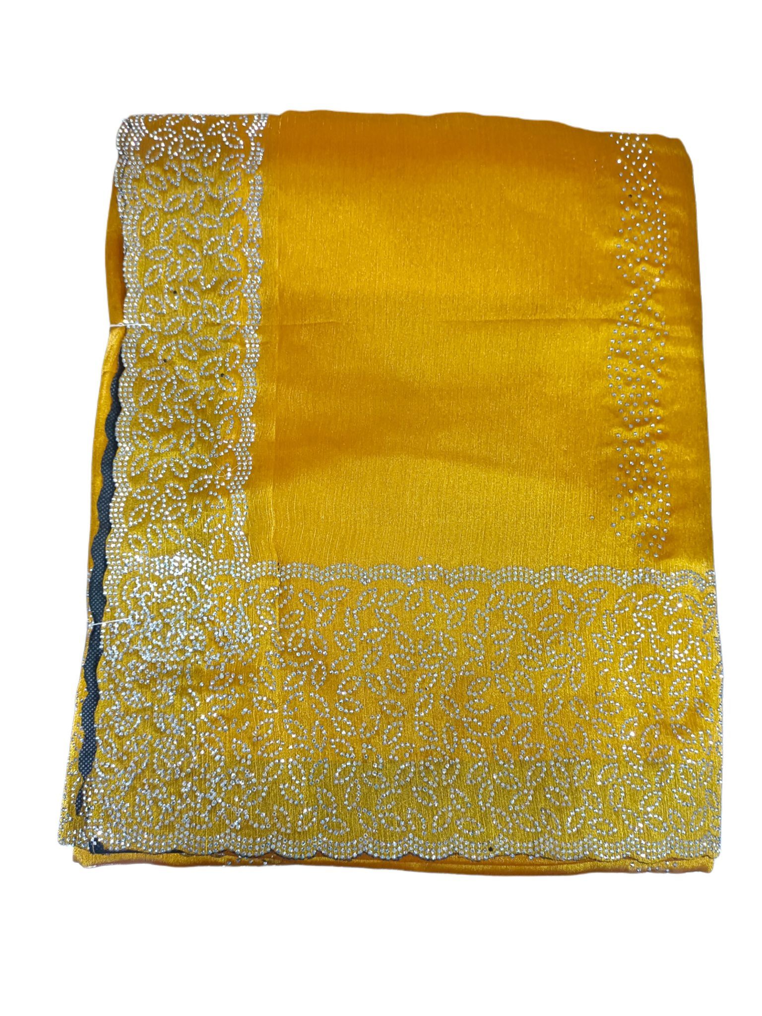 Mustard Yellow Faux Georgette Saree With Stone Work