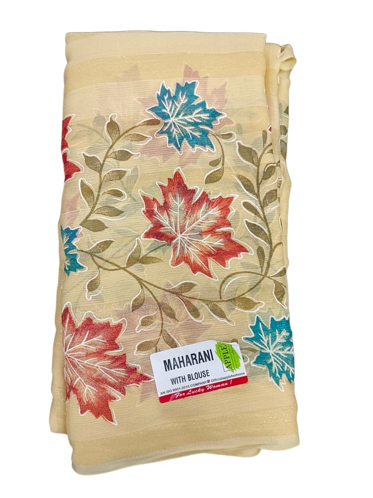 Cream and red floral printed georgette saree with blouse - Sarees | Buy online on ZillyBuy