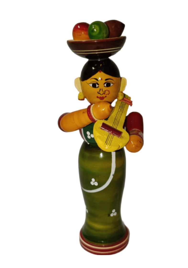 Handmade Wooden Indian Lady Playing Veena Idol/Statue for Home Decor