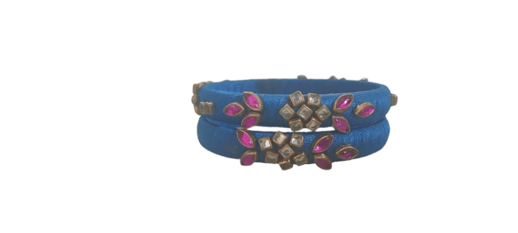 Blue Silk Thread Bangle with Pink Stone and Pearl Embellishment - Bangles & Bracelets | Buy online on ZillyBuy