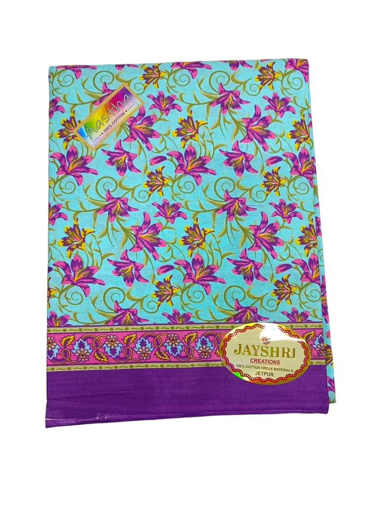 Cotton Dress Material, Floral Print, Blue, 100% Cotton, 44 Inches Wide